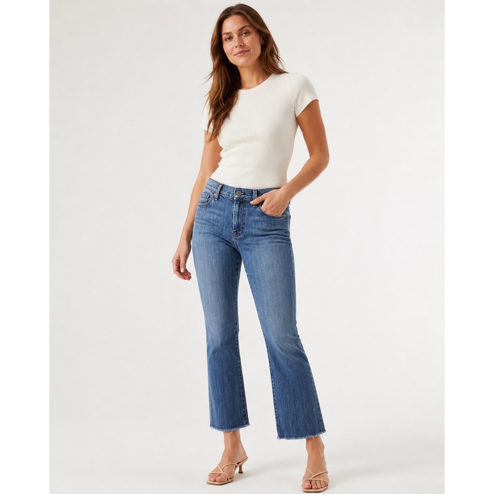 7 For All Mankind Jeans Womens 31 Y2K Raw Hem Cropped Flare Indie Sleaze stretch